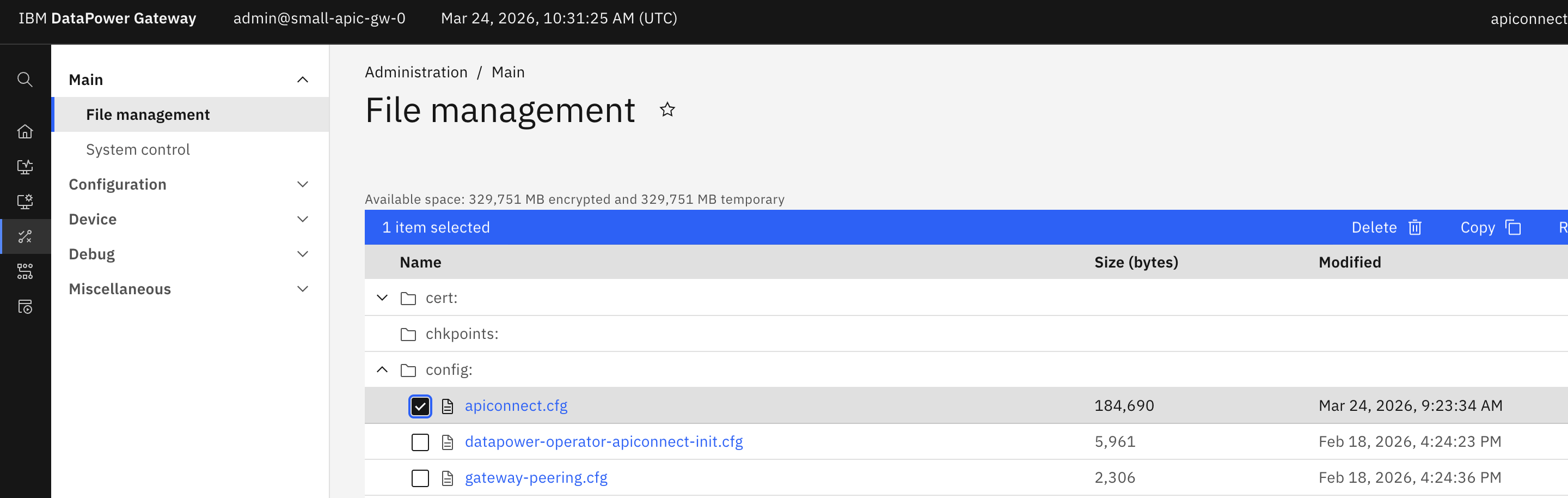 ValCred Certificate List in WebGUI